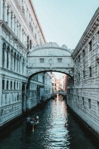 The bridge of sighs located within a palace in Venice