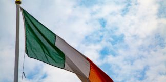Irish Tri-colour flying in clear sky