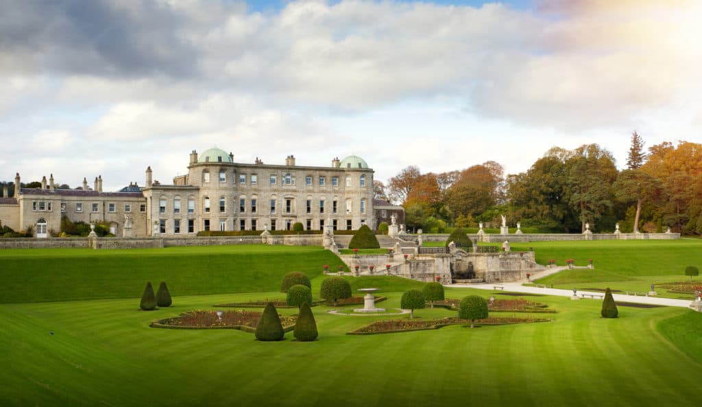 Enniskerry, County Wicklow, Ireland - October 28, 2019: Powerscourt House and Gardens is one of Ireland top tourist attraction. Powerscourt House