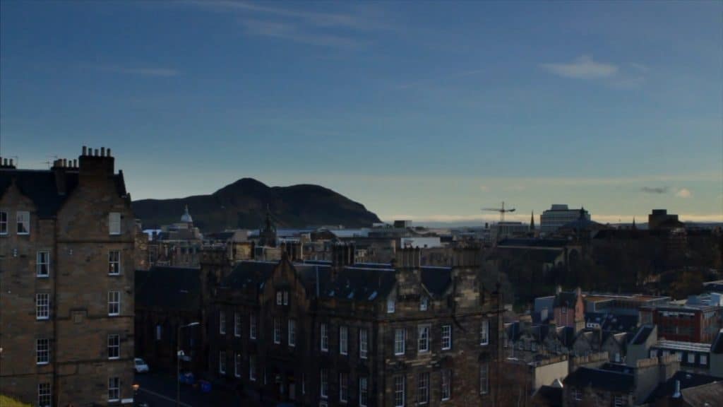 View from the Edinburgh Castle over the city and Arthur's Seat Mountain
