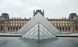 A photograph of IM Pei's Pyramid at the Louvre museum in Paris, France