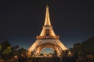 The Eiffel Tower illuminated at night