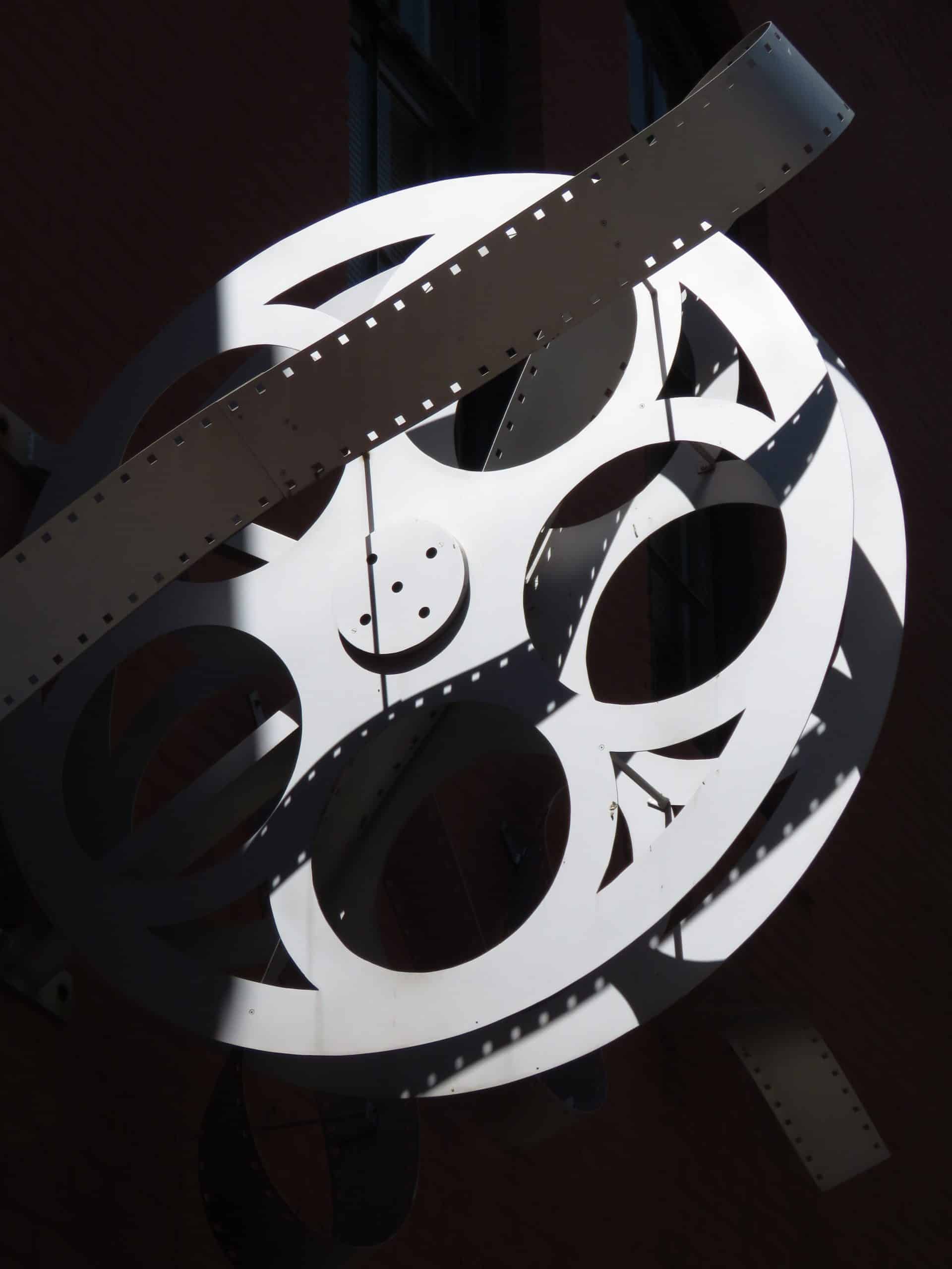 A black and white film reel