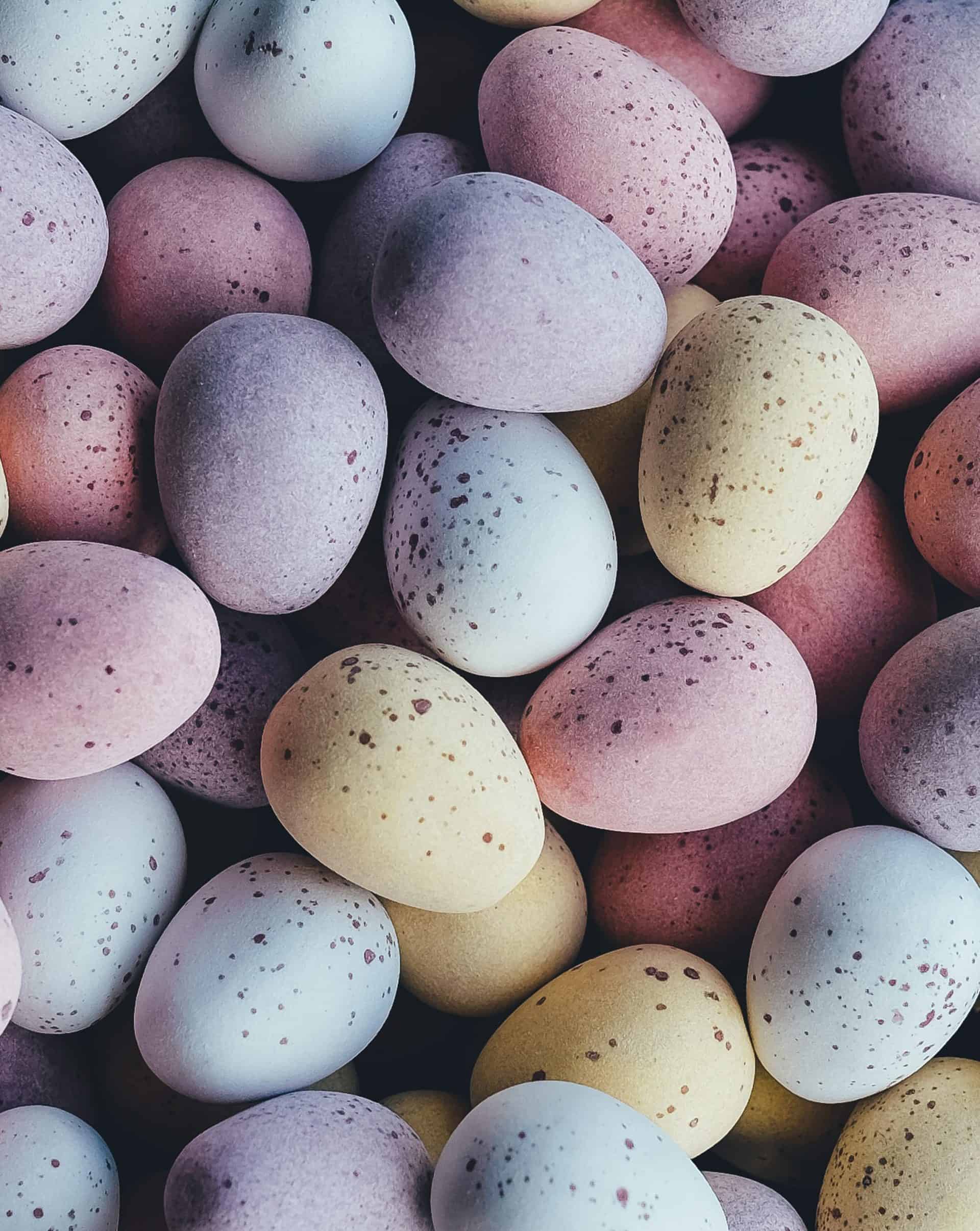 A bunch of colourful speckled Easter eggs