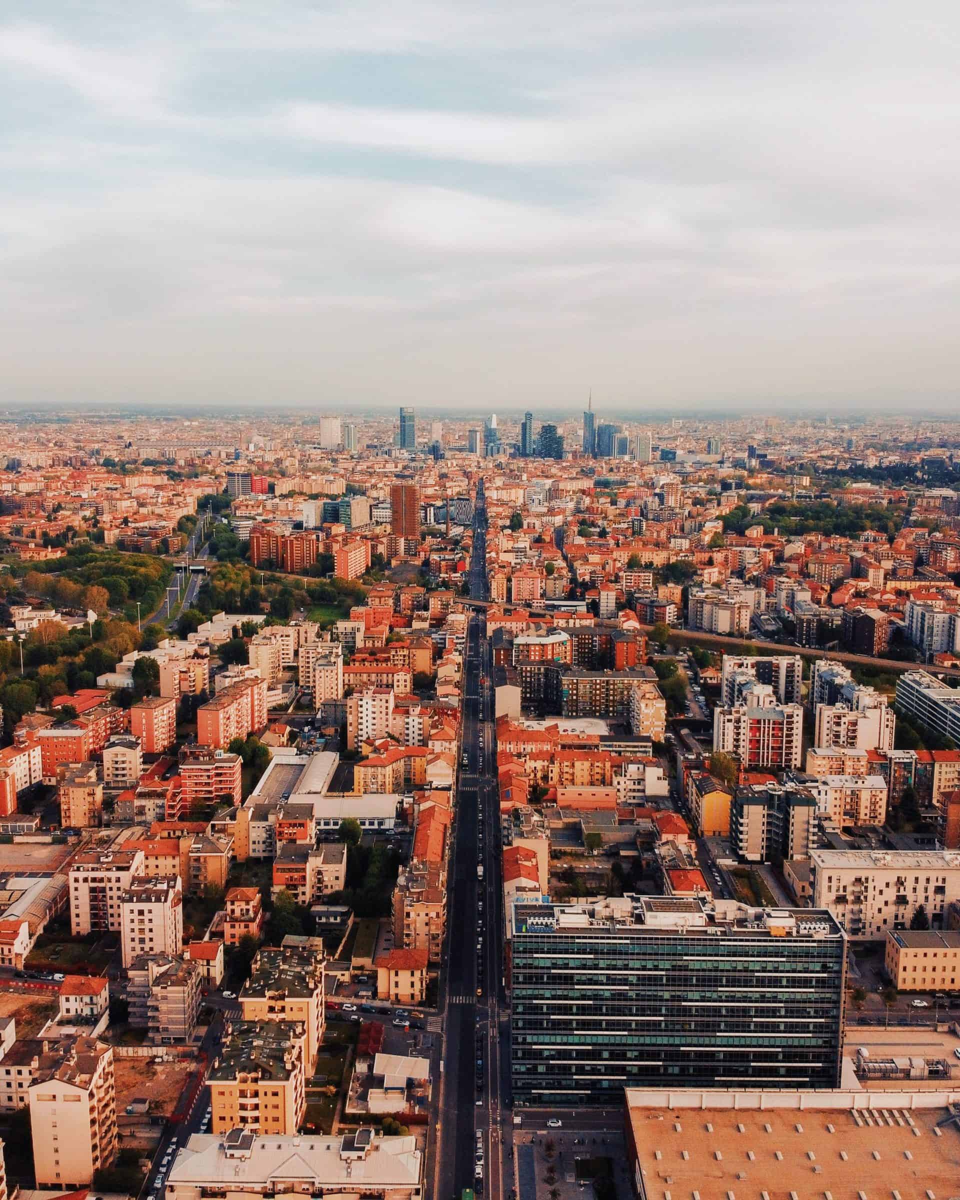 An aerial view of the city of Milan, Italy