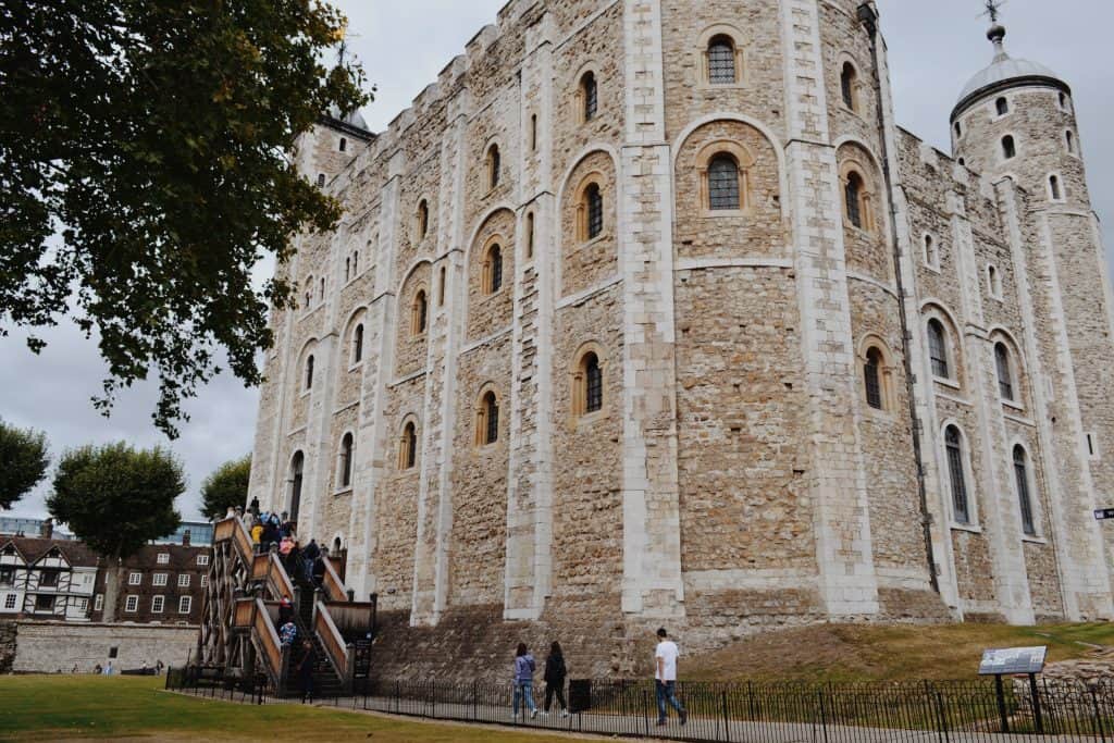 Guests climbing the steps to enter the Tower of London