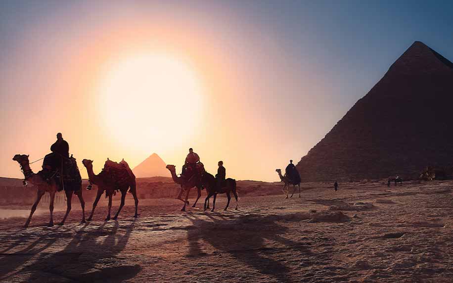 camels beside the pyramids, an example of famous locations in egypt