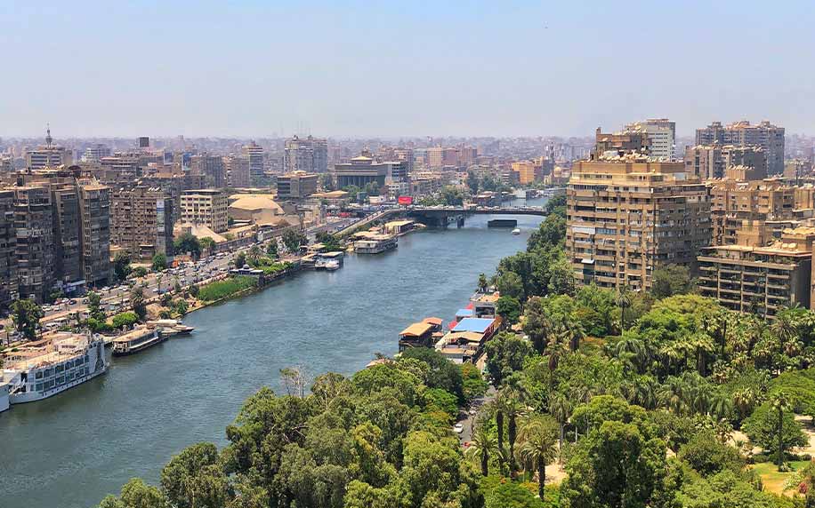 an aerial shot of the nile that contains the nilometer and cairo