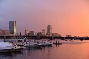 Boston harbor at sunset