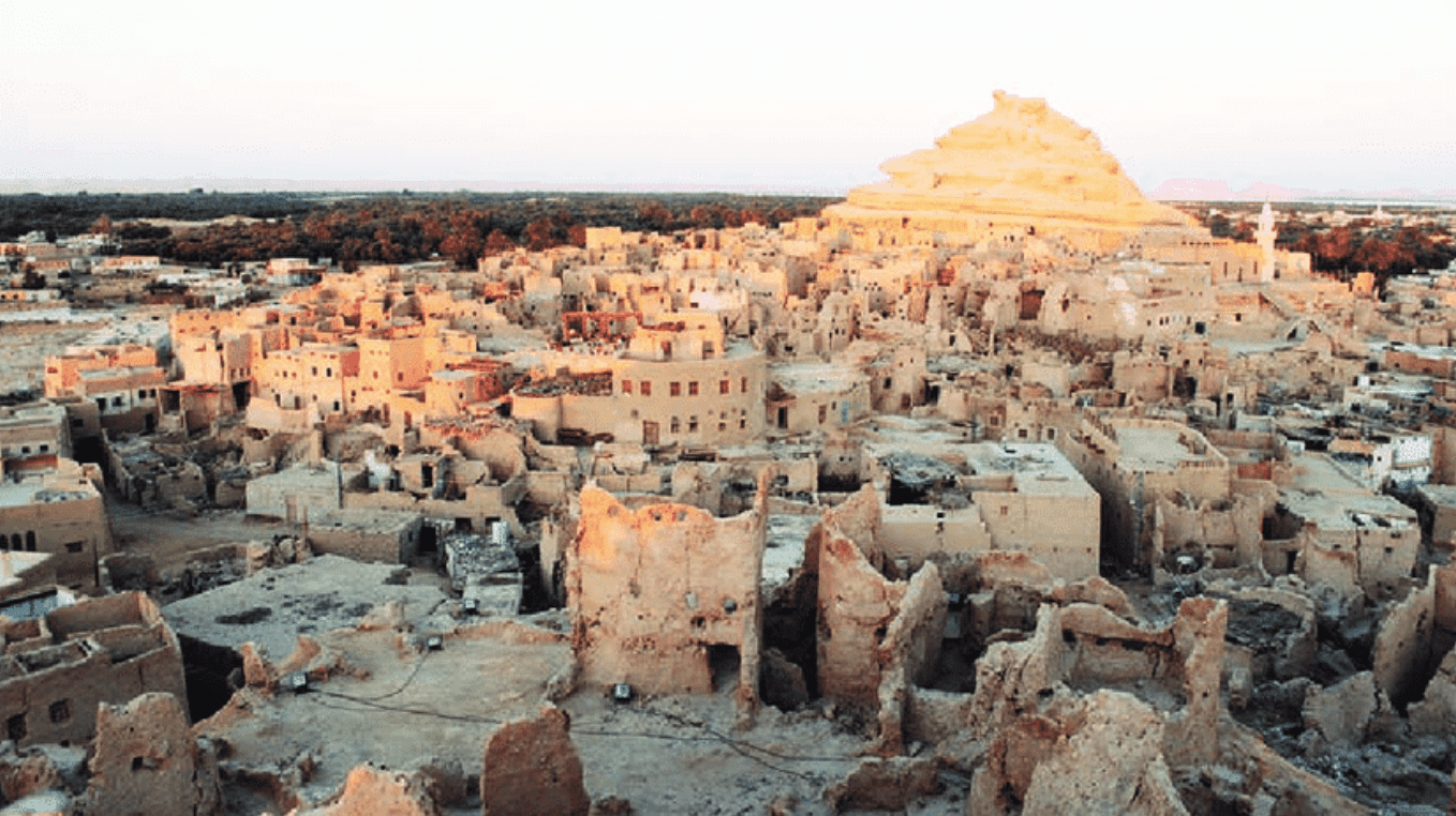 Aerial view of Siwa Oasis at sunset