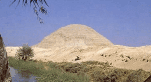 The Pyramid of Hawara is backed by a blue sky in el Fayum