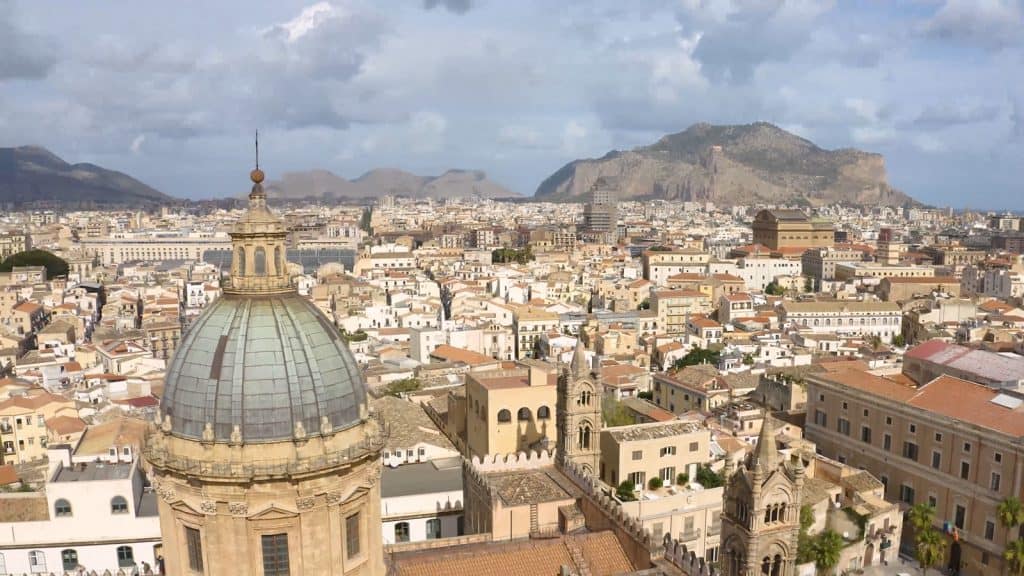 Aerial view of Palermo Cathedral and the city of Palermo