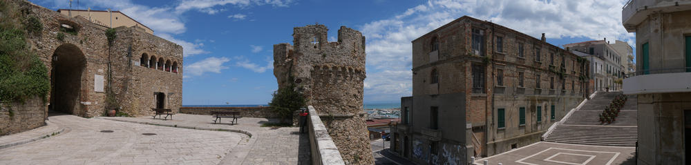 Panoramic view of the Castello Svevo and the old stairs outside - Bari
