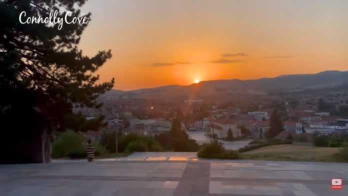 Sunrise at the Apriltsi Memorial Complex in Panagyurishte, Bulgaria