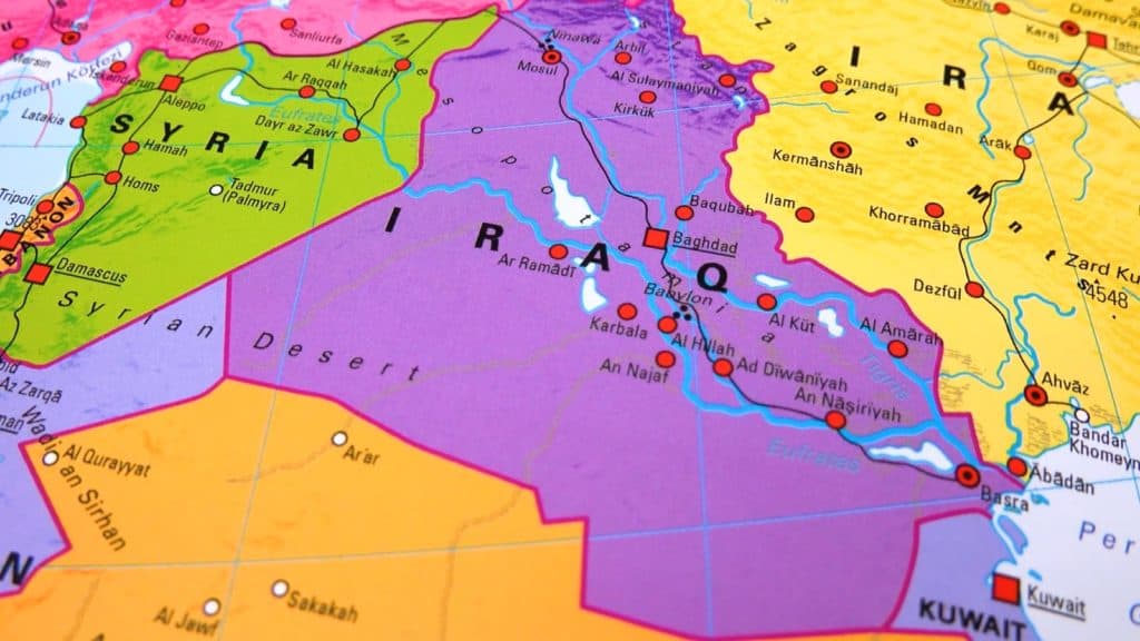 Iraq on the map (West Asia Region)