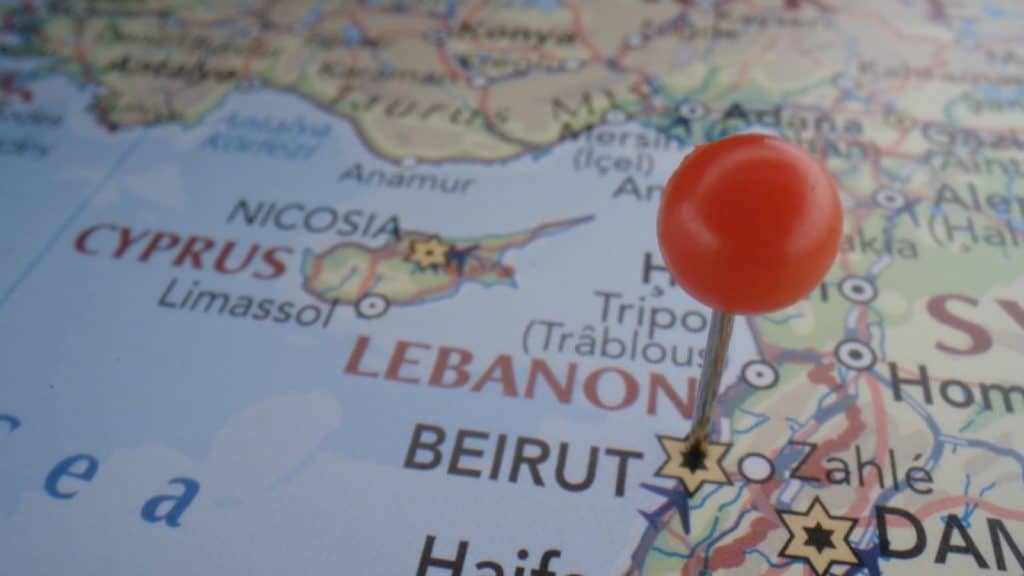 Lebanon on the map (West Asia Region)