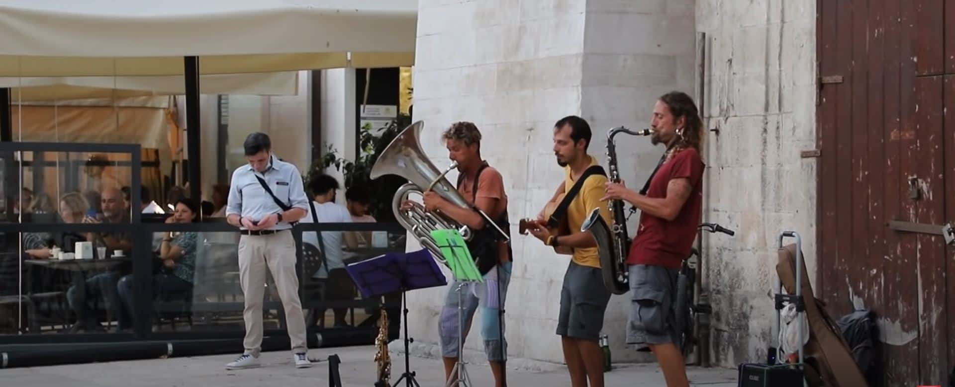A street band playing at Bari's streets, Italy