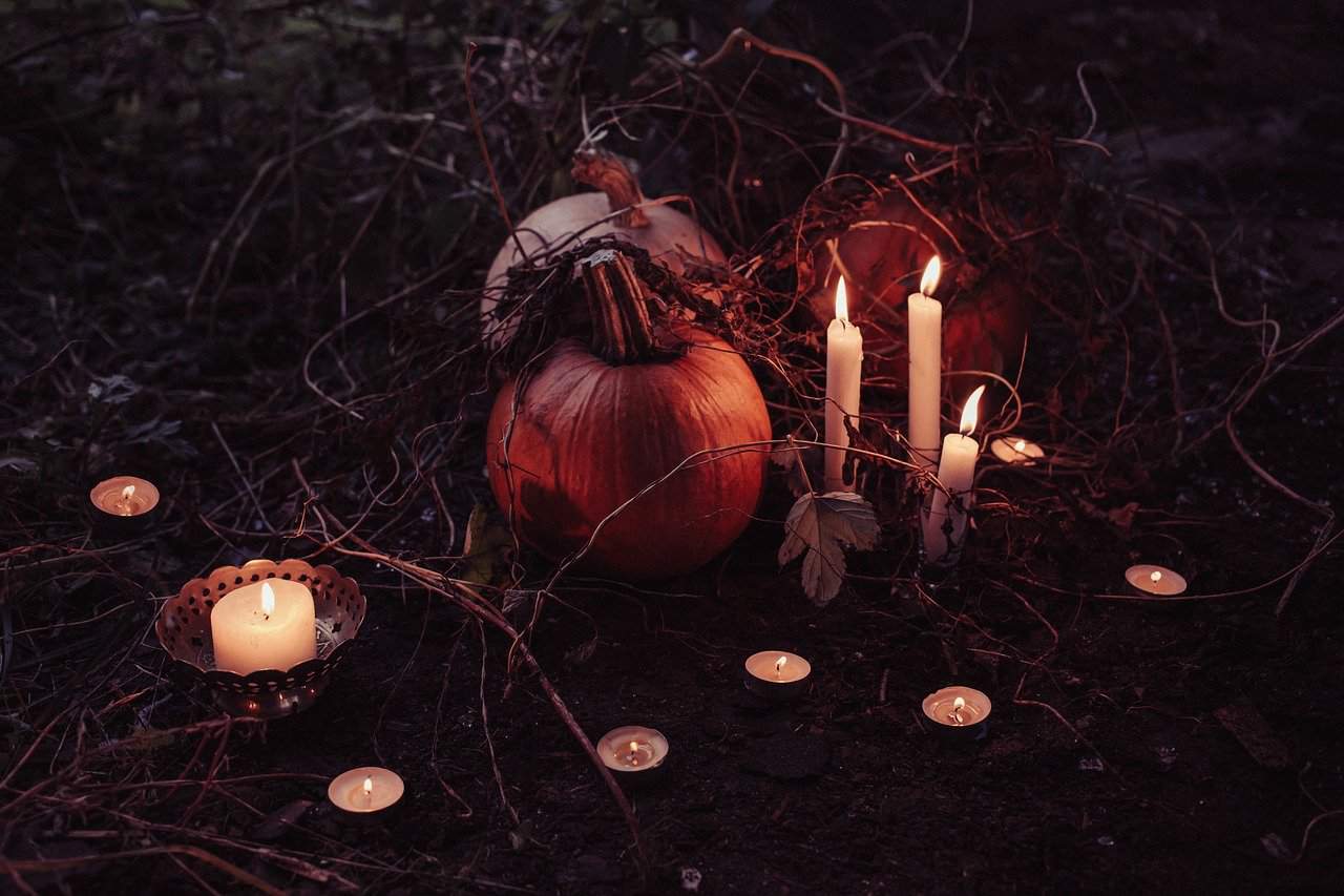 Halloween, pumpkins, candles