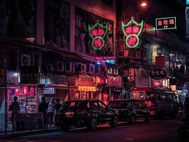 Japan, Hong Kong Street at Night