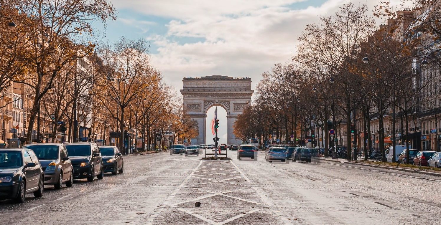 The Champs-Elysees and Arc de Triomphe