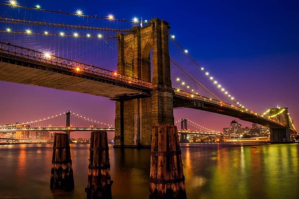 Brooklyn Bridge, River, Lights