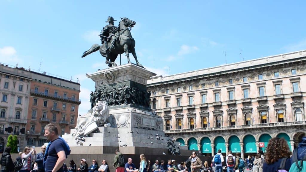Equestrian monument of Vittorio Emanuele in front of the Duomo Milano