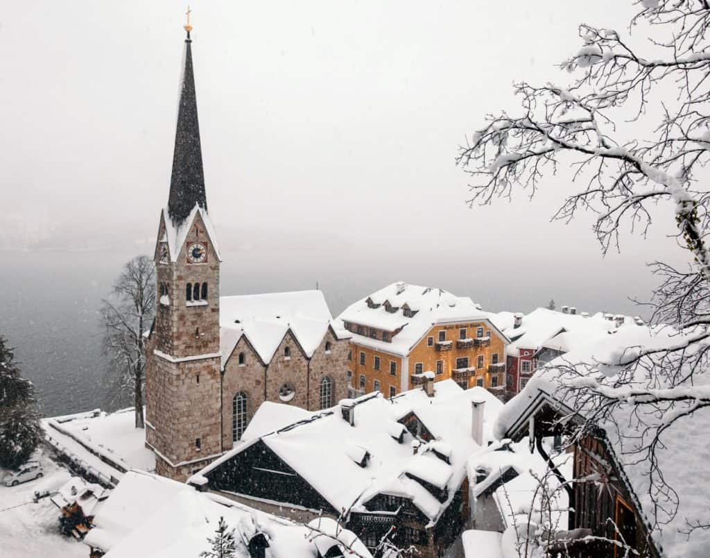A city in white, Salzkammergut, Austria in winter 