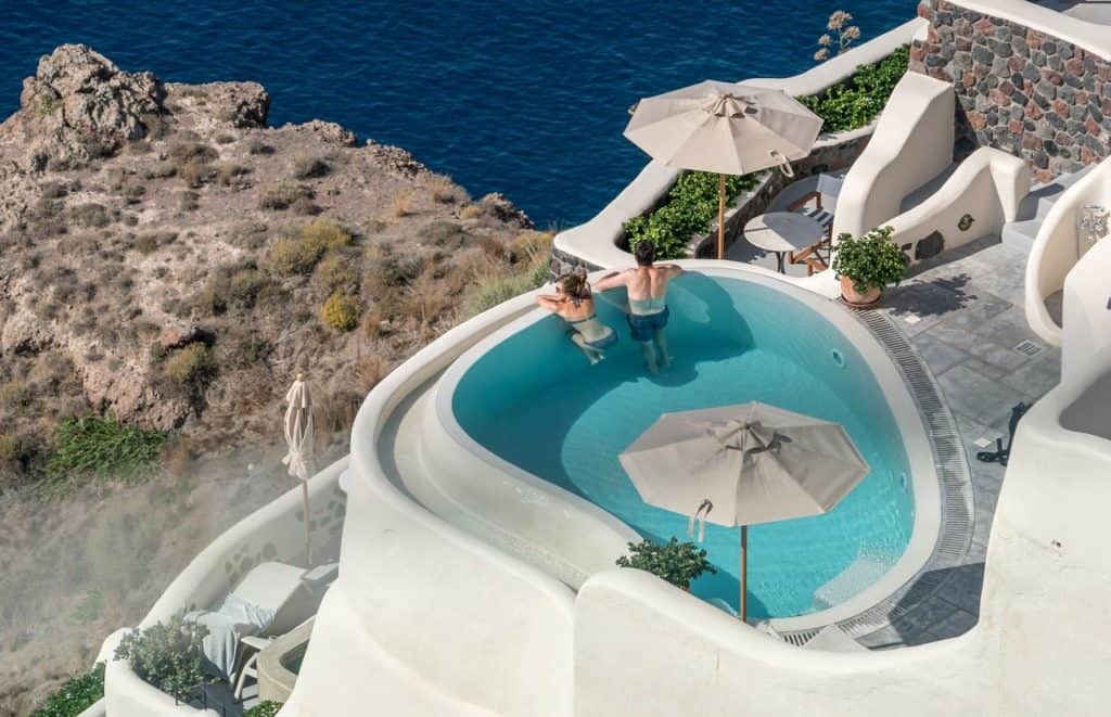 Santorini, couple, pool