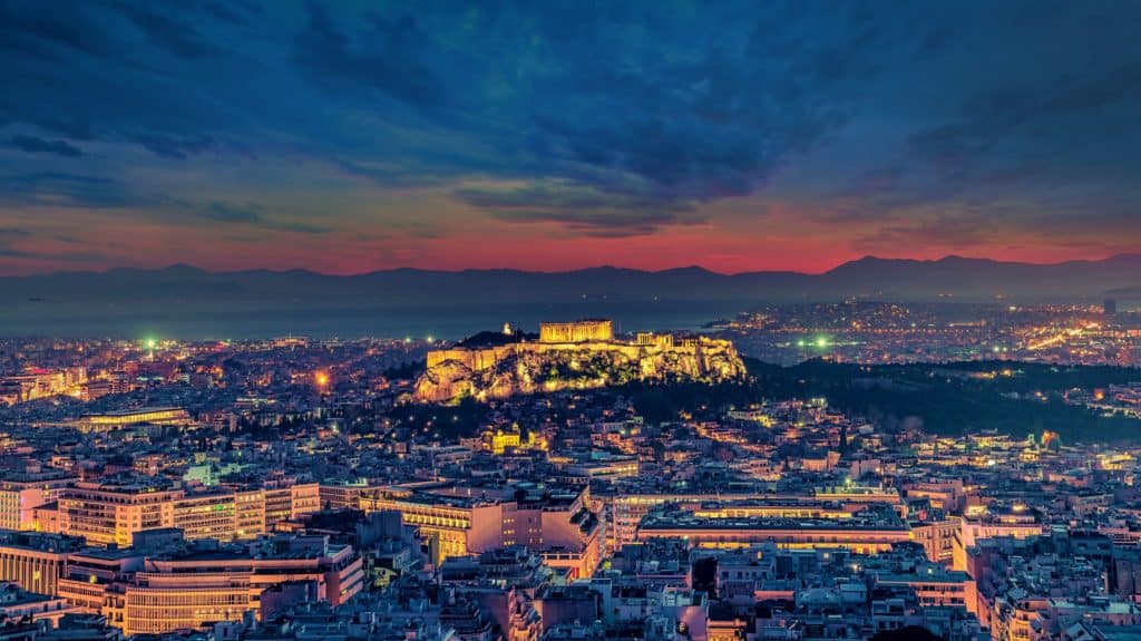 A night view of Athens and the Acropolis