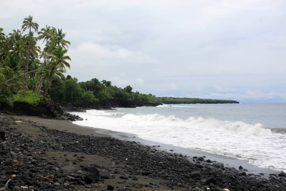 Black sand beach on Upolu island