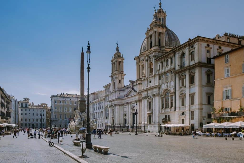 34969008 piazza navona in rome italy in the morning Rome is among Europe's top open-air museums. Many of the city's greatest landmarks, such as the Colosseum, Saint Peter's Square at the Vatican, the Pantheon, the Roman Forum, the Trevi Fountain, Piazza Navona, the Spanish Steps, and Villa Borghese, may be enjoyed from the outside without having to walk inside.