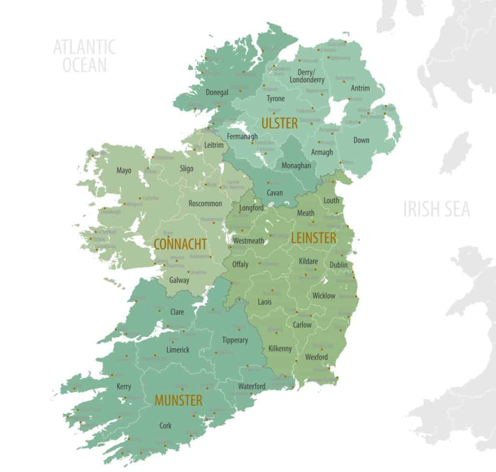 Map of Ireland - County name meaning