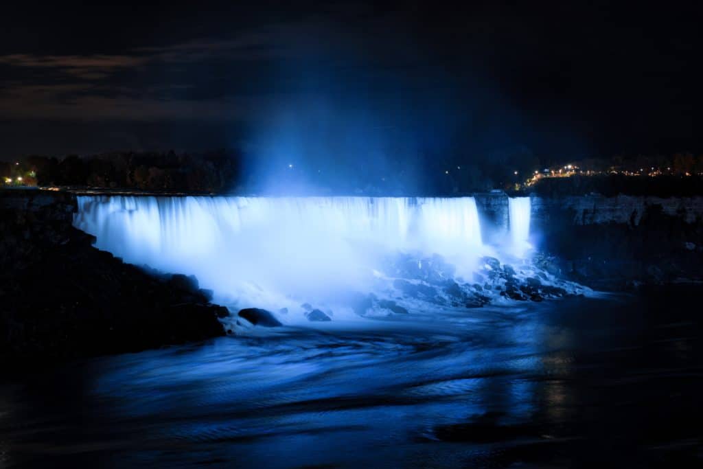 Facts About Niagara Falls - American Falls and Bridal Veil Falls at Night