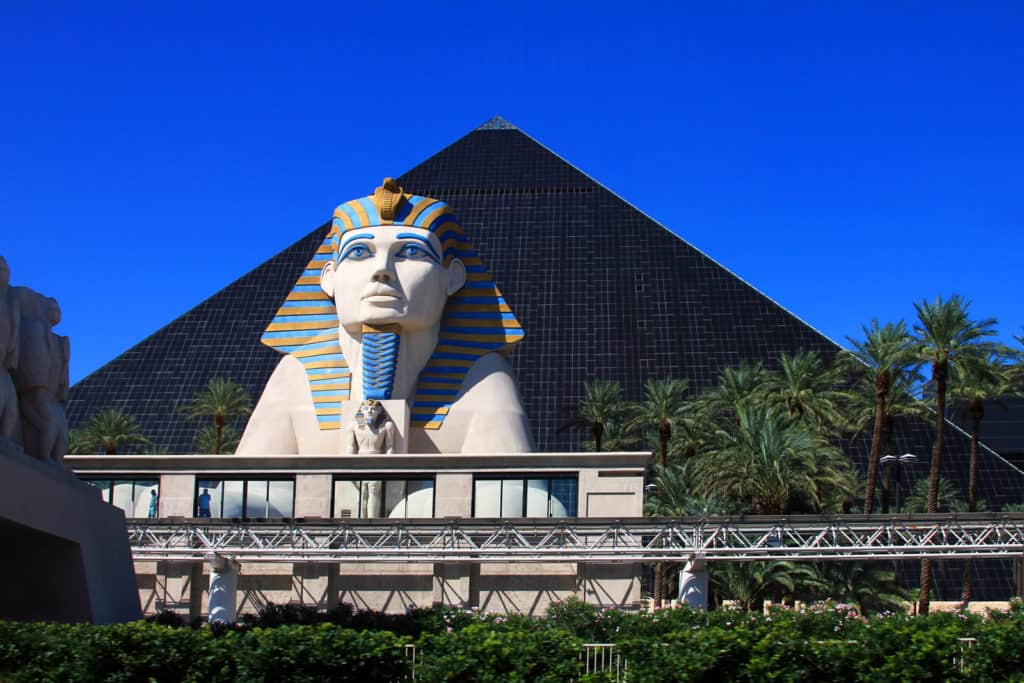 25043280 sphinx on the luxor hotel ground in las vegas Las Vegas is located in the state of Nevada in the United States of America. It borders Utah on the east, Arizona on the southeast, and California on the west. The city is located at an altitude of 613 metres above sea level. It is considered the only city in the country's west founded in the 20th century.