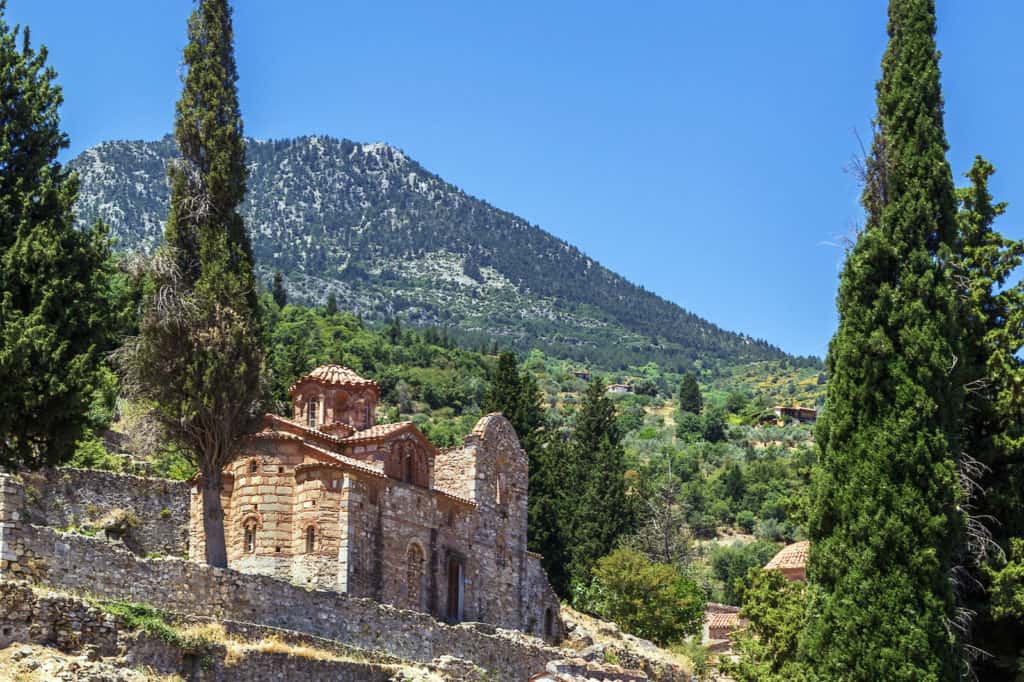 Mystras Greece 3 In Greece's Laconia region of the Peloponnese, there lies a fortified town called Mystras. Located on Mount Taygetos, close to the ancient city of Sparta, it served as the seat of the Byzantine Despotate of Morea in the fourteenth and fifteenth centuries. 