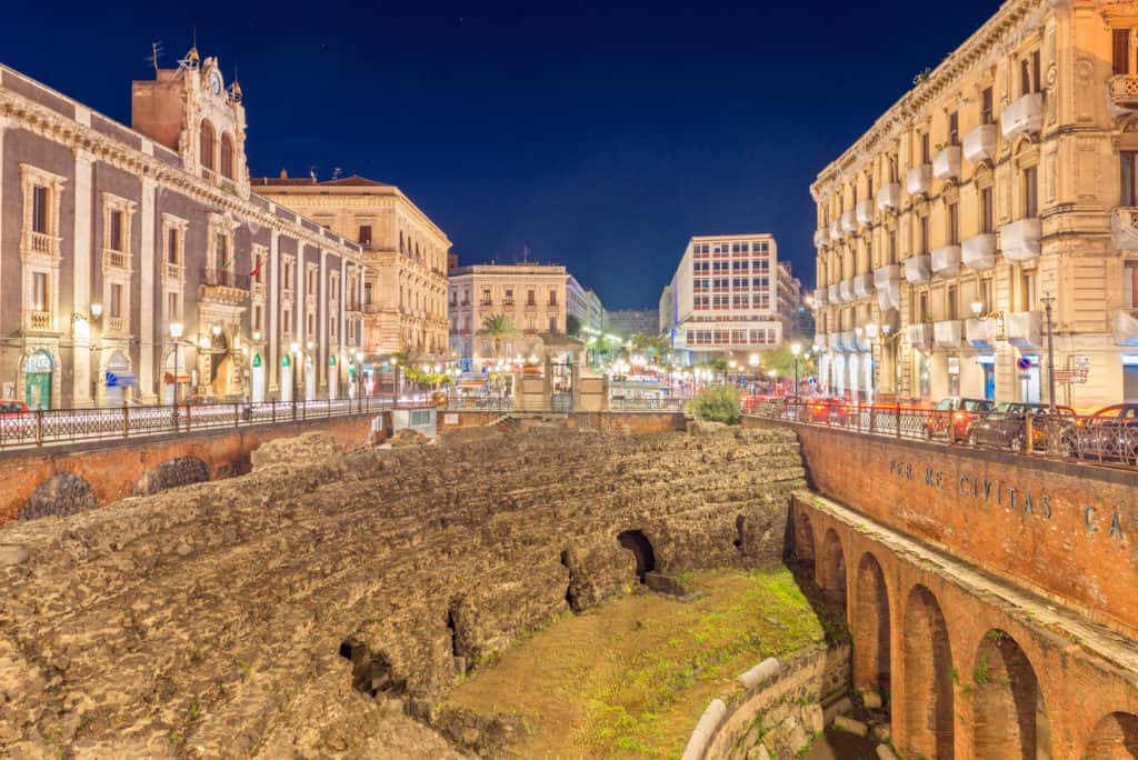 Things to do in Sicily- Roman Amphitheatre of Catania and Palazzo Tezzano on Stesicoro Square