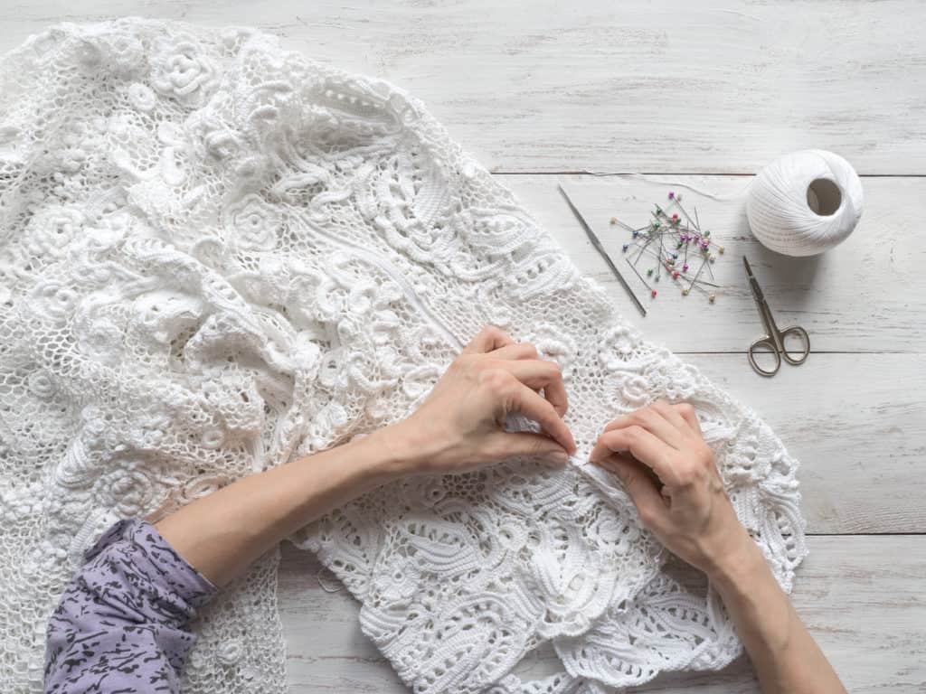irish crochet lace in a wedding dress