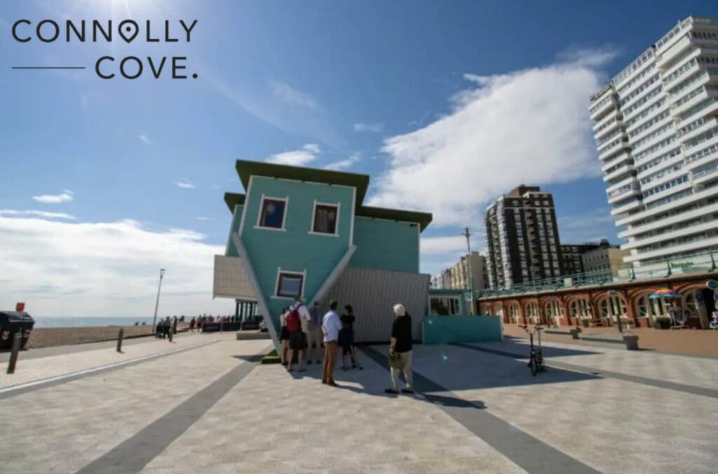 The famous Upside Down House located on the coastal beach area of Brighton Beach