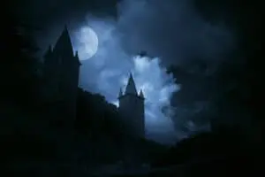 Mysterious medieval castle in a misty full moon. Notorious Haunted Spots - Spookier than Dracula’s Castle