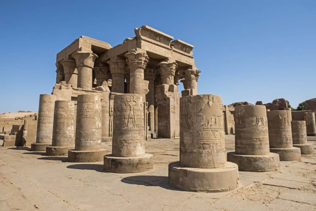 Kom Ombo Temple3 min The Ptolemaic dynasty was known for the impressive constructions they oversaw, including Kom Ombo Temple in Aswan.