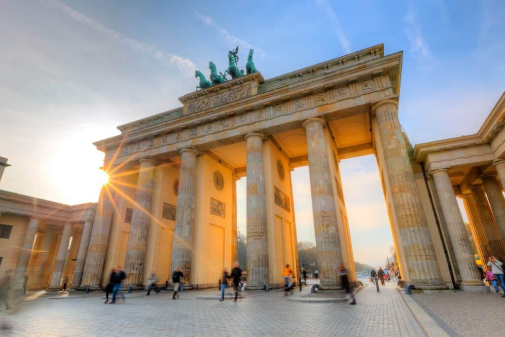 The Brandenburg Gate min Berlin is located in northeastern Germany and is the capital of the country. It is the second-largest city in the European Union and it is 180 km south of the Baltic Sea. Berlin was in the past a commercial and geographical hub between East and West.