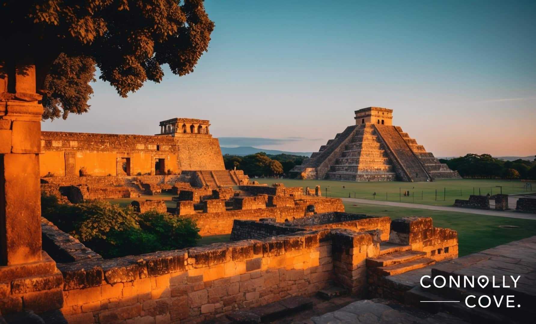 "Arial view of the ancient Aztec city of Tenochtitlán, showcasing the remains of pyramids and temples, providing a glimpse into the historic and cultural richness of the lost capital."