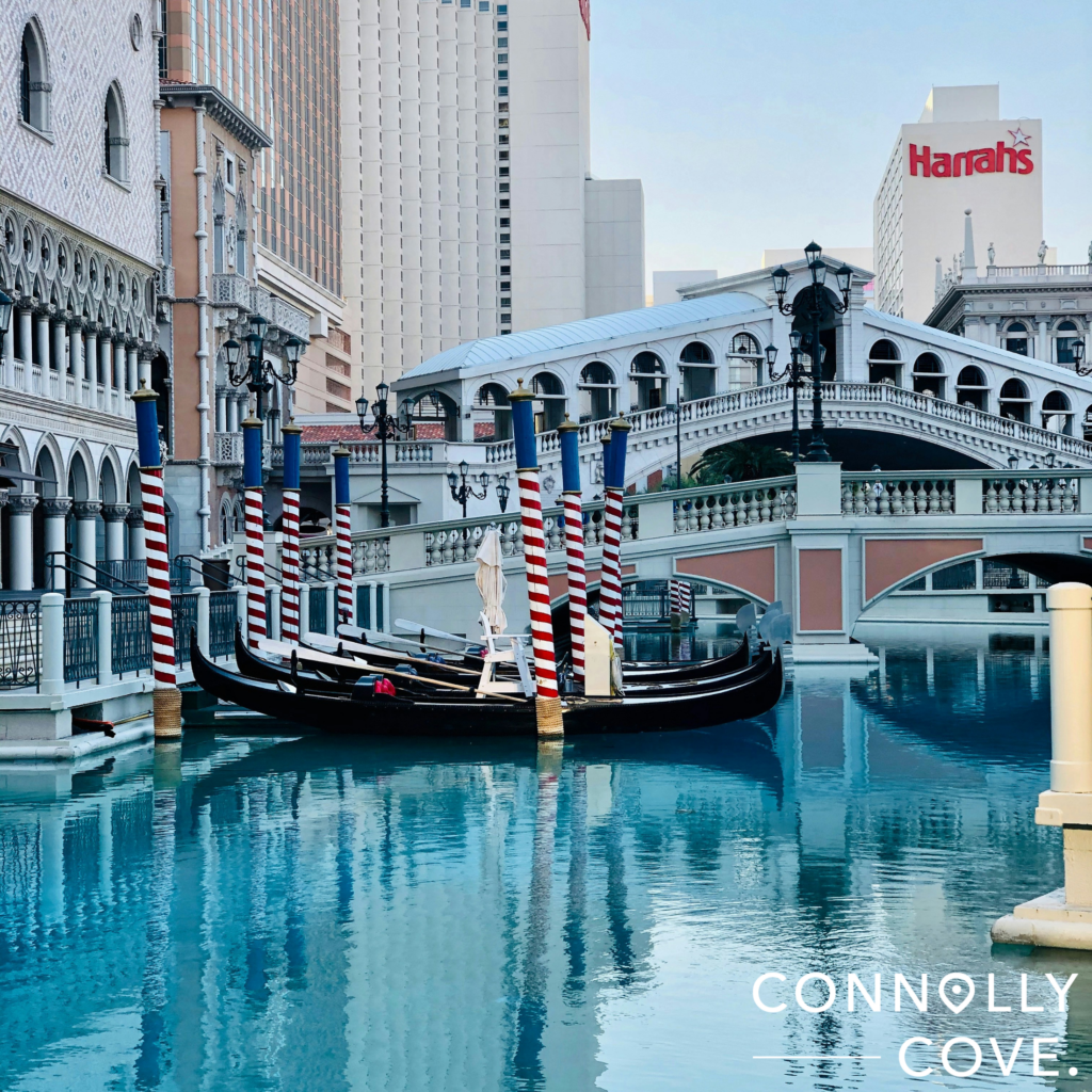 Canal and gondolas at the venetian hotel in las vegas