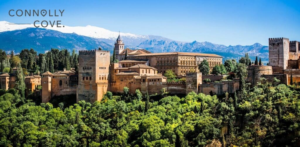 An eye-bird view shot of the Alhambra Palace.