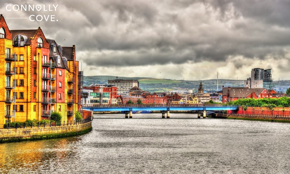 Ireland in February - Belfast Skyline with looming clouds