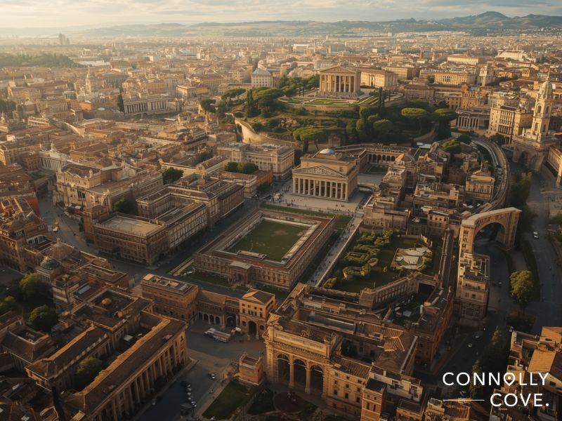 Ancient Roman Empire city center showing the Forum and Palatine Hill during the rise of Rome