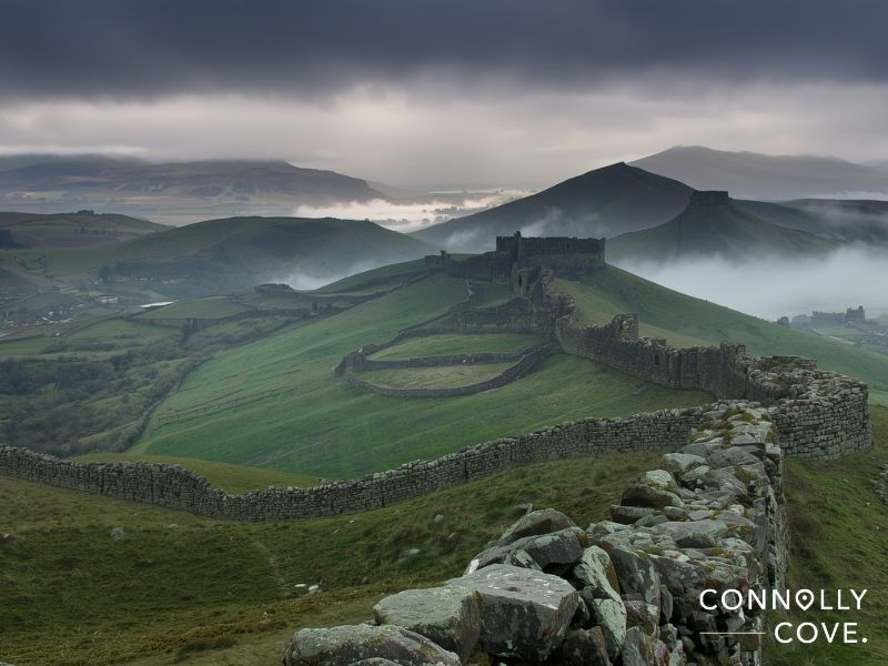 Hadrian's Wall marking the northern frontier of the Roman Empire in Britain