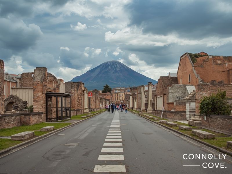 Preserved streets of Pompeii destroyed by Vesuvius in 79 AD during the Roman Empire