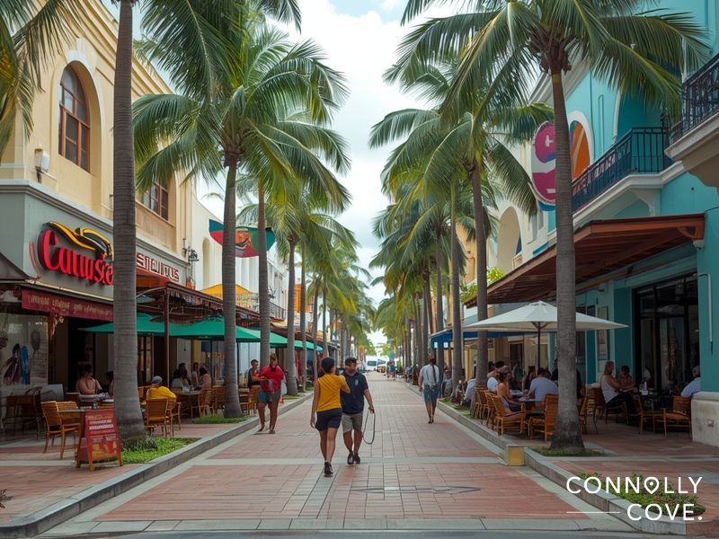 Playa del Carmen pedestrian zone illustrating Mexican tourism statistics with safe tourist infrastructure