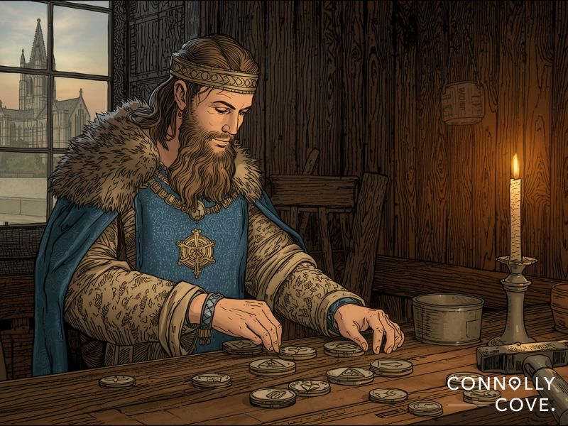 Sitric Silkbeard minting Ireland's first coins in Viking Dublin around 997 AD
